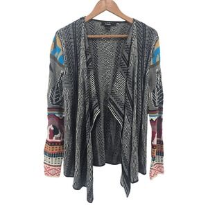 Desigual Geometric Knit Cardigan Large Open Front Multicolor Patchwork